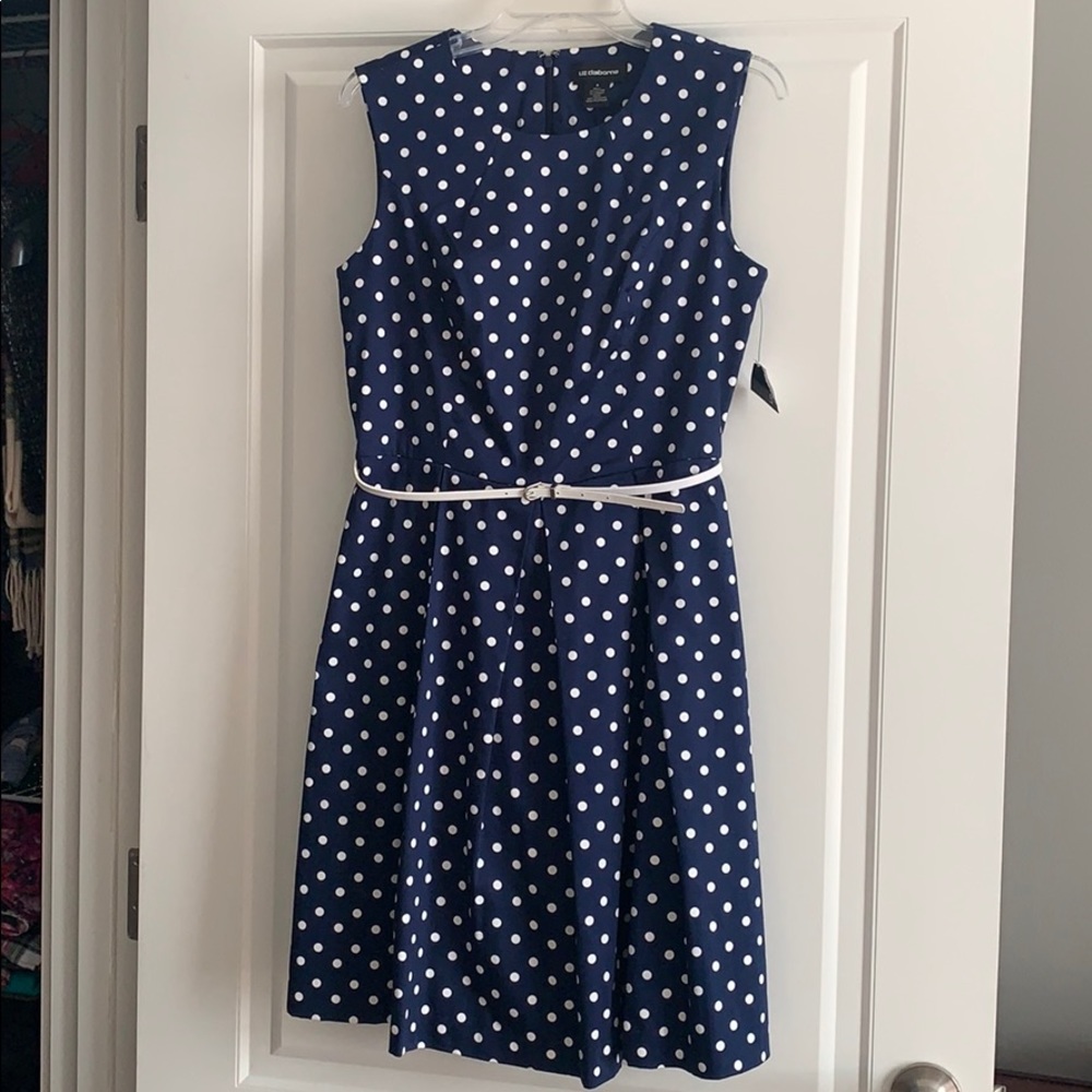 NWT Liz Claiborne Navy/White Polka Dot Dress